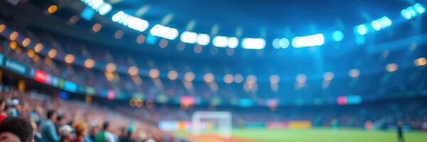 Excitement fills a packed stadium during a lively soccer match under bright lights photo