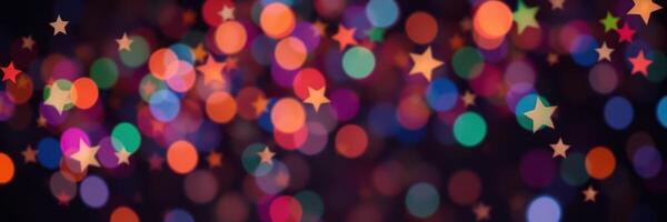 Colorful bokeh lights with star shapes create a festive atmosphere during a celebratory event at night photo
