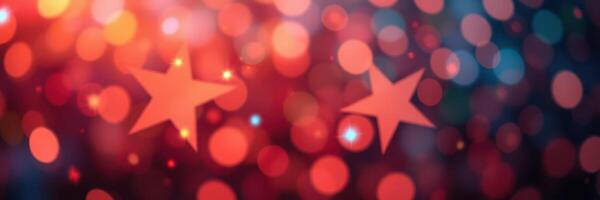 Colorful bokeh lights and stars create a festive atmosphere for a celebration event at night photo