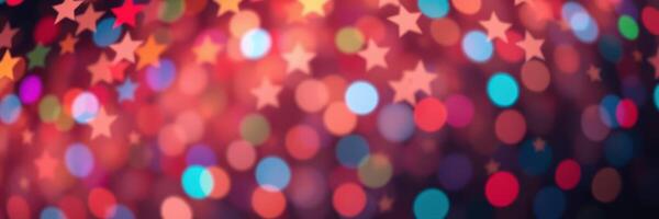Colorful bokeh background featuring star shapes and vibrant circles shining in a festive atmosphere photo