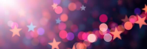 Colorful bokeh lights create a dreamy atmosphere with star shapes in a festive celebration setting photo