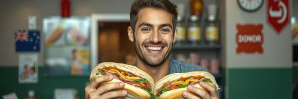 Enjoying delicious sandwiches at a casual diner with friends during a sunny afternoon photo