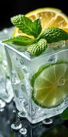 Refreshing drink garnished with mint and lemon on ice captures a moment of summer indulgence photo