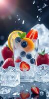 Refreshing fruit cocktail served with ice and fresh berries in a chilled glass photo