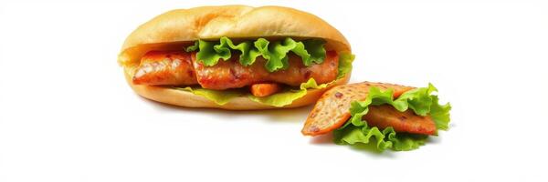 Delicious sandwich with fresh ingredients featuring grilled chicken and crisp lettuce for a satisfying meal photo