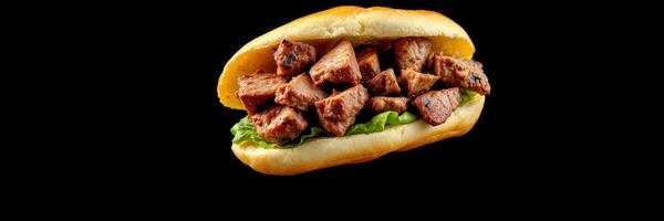 Delicious beef sandwich with fresh lettuce served in a soft bun ideal for a quick meal photo