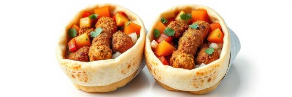Savory snack bowls filled with seasoned meat and fresh vegetables served for a casual dining experience photo