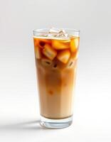 Refreshing iced coffee with cream and ice cubes served in a tall glass during warm weather photo