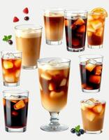Refreshing varieties of iced coffee drinks showcasing different flavors and styles in various glasses photo