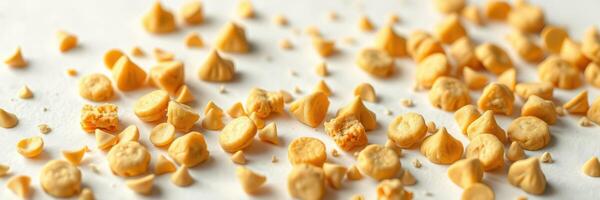 Small yellow edible seeds scattered on a bright surface showcasing a healthy snack or ingredient photo
