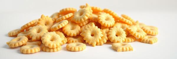 Tasty assortment of round and flower-shaped cookies on a plain background ready to be enjoyed at any gathering or snack time photo