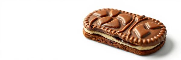 Delicious chocolate cookie sandwich with creamy filling on a white background ready to be enjoyed photo