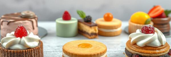 Delicious assortment of colorful desserts arranged on a table for a festive celebration photo