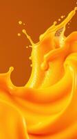 Vivid splash of orange liquid creating dynamic shapes and textures against a warm background photo