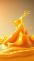 Vibrant splash of orange liquid creates dynamic shapes against a soft background photo
