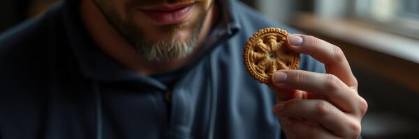 Enjoying a traditional cookie in a cozy cafe setting during a relaxed afternoon photo