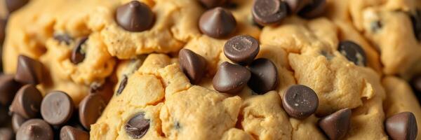 Delicious chocolate chip cookie dough ready for baking at home photo