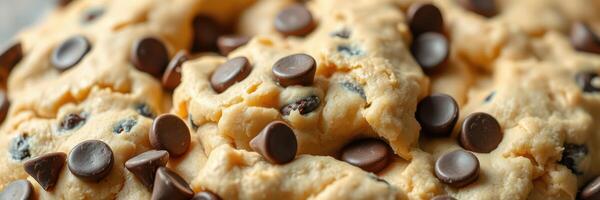 Delicious chocolate chip cookie dough awaits baking in a cozy kitchen during a sunny afternoon photo