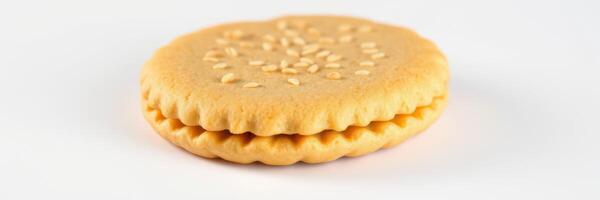 delicioso sésamo Galleta con un suave relleno, Perfecto para merienda o postre ocasiones foto