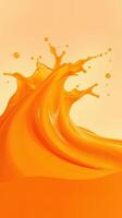 Dynamic orange liquid splashing against a bright yellow background photo