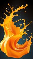Bright orange liquid splash against a dark background creates dynamic artistic display photo