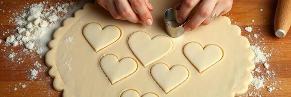 Baking heart-shaped cookies for a special occasion or celebration in a cozy kitchen photo