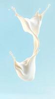 Creamy milk splash on a light blue background highlights fluid motion and texture in culinary art photo