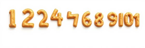 Number-shaped cookies arranged in a line, perfect for celebrations or educational purposes photo