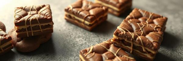 Delicious chocolate-covered treats arranged on a rustic tabletop ready for enjoyment photo