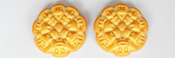 Deliciously crafted traditional pastries with intricate designs on a white background photo