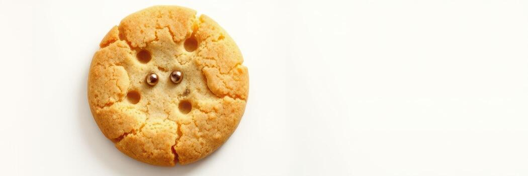Unique cookie design featuring golden beads against a simple background photo