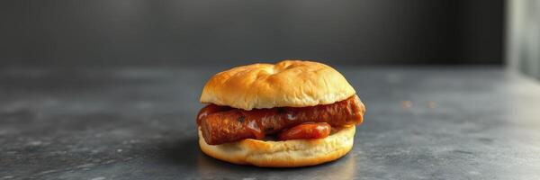 Delicious crispy chicken sandwich served on a soft bun with a juicy filling at a casual dining spot photo