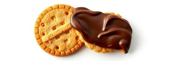 Creamy chocolate spread on golden cookies creates a delicious treat for sweet lovers photo
