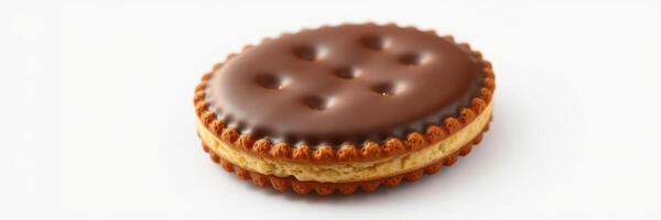 Delicious chocolate sandwich cookie with a creamy filling on a clean background photo