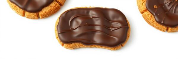 Delicious chocolate-covered biscuits on a clean white background showcasing a sweet treat for dessert lovers photo