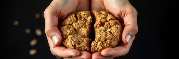 Hands holding a freshly baked cookie ready to be shared during a cozy gathering at home photo