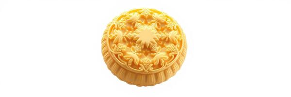 Decorative yellow butter mold featuring intricate floral designs for culinary presentation and home baking photo