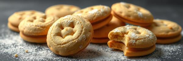 delicioso galletas en monitor con en polvo azúcar, Perfecto para ninguna postre del amante disfrute y especial ocasiones foto