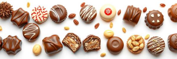Delicious assortment of artisanal chocolates and confections arranged elegantly on a light background photo