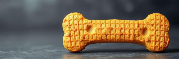 Unique dog bone shaped treat on a dark surface showcasing its texture and appeal for pets photo