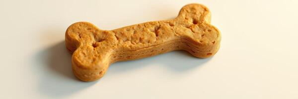 Dog treat shaped like a bone resting on a light surface ready for a pet to enjoy photo