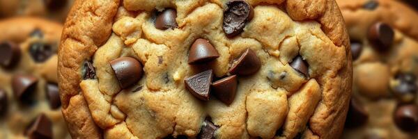 Chocolate chip cookies cooling on a tray in a cozy kitchen during afternoon baking session photo