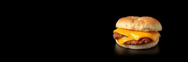 Cheeseburger on biscuit with melted cheese served on a dark background at a fast-food restaurant photo