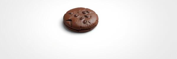 Chocolate cookie spinning on a white surface showcases its tempting design and rich texture photo