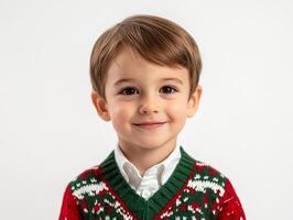 A young boy in a sweater and tie posing for a photo
