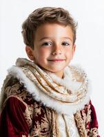 A boy in a medieval costume poses for a photo