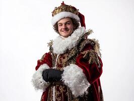 A man dressed in a king costume posing for a photo