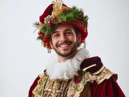 A man in a renaissance costume smiling photo