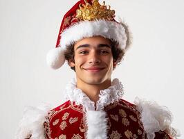 A man in a santa costume smiling photo