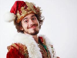 A man in a santa costume is smiling photo
